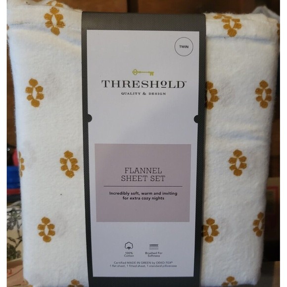 Threshold Bedding Twin Size Flannel Sheet Set Gold Block Threshold